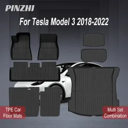 Fußmatten für Tesla Model 3 2018?2022, TPE-Automatten, rutschfest, wasserdicht, für alle Jahreszeiten, Bodenmatte mit Knöpfen, Befestigungselemente, Zubehör