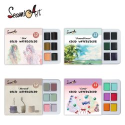 SeamiArt 12-Farben-Set für Haut/Ozean/Süßigkeiten/Morandi, solides Aquarell-Set, einfaches Paket für Malerei, Kunstbedarf