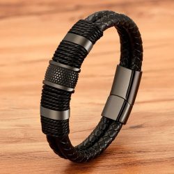 Vintage Woven Leder Seil Wrap Armbänder Für Männer Klassische Edelstahl Armreifen Armbänder Punk Armband Schmuck Männliche Geschenke