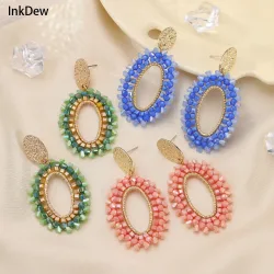 INKDEW Ovale Tropfenohrringe für Frauen, große lange Ohrringe, handgefertigte Kristallperlen, Ohrringe, Schmuck, Mode, Geschenk, Boho EA104