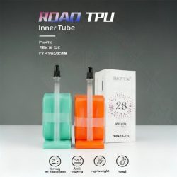 BKPTX 1 Stück 28g grün-orange Fahrrad TPU-Schlauch 700X18 25 28 32 Rennrad TPU-Material Reifen 65mm Länge Französisches Ventil