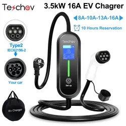 Teschev 220 V 230 V 16 A tragbares EV-Ladegerät Typ2 Ladekabel IEC62196-2 Wallbox-Kabel Schuko-Stecker für Elektroauto