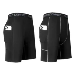 Hochleistungs-Kompressionsshorts für Herren mit Tasche ? schnell trocknende, atmungsaktive, dehnbare Basisschicht für Radfahren, Sport, Fitnessstudio