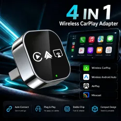 4-in-1 Smart Car Dongle Kabelloser CarPlay & Android Auto Adapter Kabelgebunden zu Kabellos Konverter AirPlay Miracast Bildschirmspiegelung