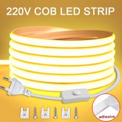 220 V LED-Streifen mit EIN/AUS-Schalter, wasserdichter COB-LED-Streifen, 220 V flexibles Band für Zimmer, Schlafzimmer, Küche, Gartenbeleuchtung im Freien