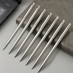 20er-Pack Elegante Silberne Edelstahl-Kugelschreiber Mittlere Spitze Drehverschluss Glatt Schreibend Langlebiges Büroschreiberset