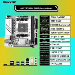 Das JGINYUE AMD B550 AM4 Mini ITX Motherboard unterstützt Ryzen R5 4000/5000 Serie Prozessoren DDR4 RAM PCI-E 4.0 B550i GAMING