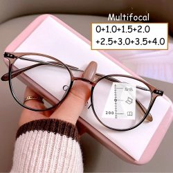 Luxuriöse Nah- und Fern-Multifokalbrille, Unisex, Anti-Blaulicht-Lesebrille, Dioptrien, Damen und Herren, ultraleicht, Hyperopie, 0 bis +4,0