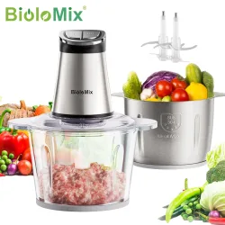 BioloMix 300W Elektrischer Zerkleinerer, Mini-Format mit 2 Schüsseln & 4 Klingen ? Perfekt für Babynahrung, Hackfleisch, Zwiebeln & Kräuter