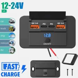 Auto-Ladeadapter mit Schalter, 2-4-Port-Ladeverteiler, Steckdose für Bus, Wohnmobil, ATV, LKW, Boot, 12V, 24V, PD, QC3.0