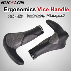 BUCKLOS Wasserdichte Gummi-Fahrradgriffe, MTB, stoßdämpfende Knöpfe, Ergonomie, Fahrradmanschetten, rutschfeste Fahrradgriffe mit Lenkerende