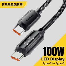 Essager USB Typ C auf USB C Kabel 100W 5A PD Schnellladekabel Kabel für MacBook Xiaomi Samsung Typ-C Digitalanzeigekabel 3M