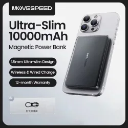 MOVESPEED S10 Slim Magnetic Power Bank 10000 mAh PD20W Tragbares Ladegerät Drahtloser externer Akku für iPhone 16 Samsung Powerbank