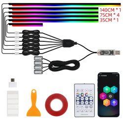 10-in-1-Auto-LED-Acryl-Lichtleiste, RGB Symphony, Auto-Innenleiste, Lichter mit Fernbedienung/APP-Steuerung, dekorative Atmosphärenlampe