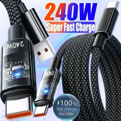 240W Nylon USB Typ-C Superschnelles Ladekabel für Samsung Xiaomi Huawei Honor LED Digitalanzeige USB-C Ladegerät Datenkabel