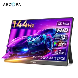ARZOPA 16,1 Zoll 100 % sRGB 144 Hz tragbarer Monitor Gaming Laptop Display mit Typ C Mini HDMI für PS/Steam/Deck/Switch/PC/Mac