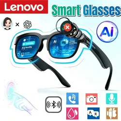Lenovo KI-Smart-Brille mit KI-Übersetzung, Bluetooth-Konversation, Aufnahme, Musikwiedergabe, Smarte Sonnenbrille für Männer und Frauen, Geschenk