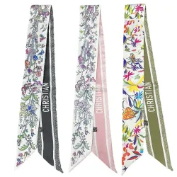 Vielseitiges Schmetterlings-Blumenmuster-Design, modisches langes Seidenband, kleiner Seidenschal, Foulard, Haar- und Halstuch, Stirnband für Damen