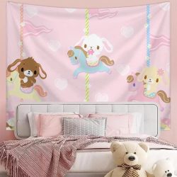 VIKAMA Niedliche Kawaii-Karussell-Wandteppiche aus Polyesterfaser, Wandbehang für Schlafzimmer, Kinderzimmer, Heimdekoration