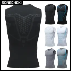 Kompression Tank Top Männer Gym Shirt Ärmel Quick Dry Druck Sportswear Männlichen Fitness Bodybuilding Weste Workout Muscle Top