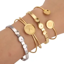 2 Stück verstellbare Armreifrohlinge aus Edelstahl, Armreifrohlinge mit Cabochon-Basis, Schmuckzubehör, DIY-Armband für die Schmuckherstellung