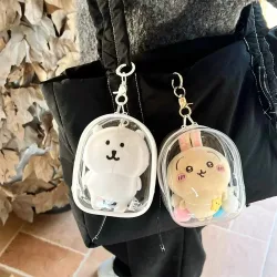 Tragbare transparente PVC Mystery Box Schlüsselanhänger quadratische Reißverschluss Aufbewahrungstasche Tasche Anhänger Anti Staub wasserdichte Plüsch Puppen Spielzeugtasche