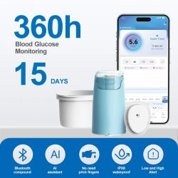 Kontinuierlicher Glukosemonitor (CGMS) für Echtzeit-Blutzuckermessung mit 15-Tage-Sensorlebensdauer, Mobile App-Benachrichtigungen & Ohne Kalibrierung