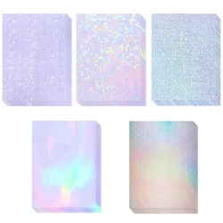 20 Blatt holografisches Aufkleberpapier A4, transparentes Vinyl, selbstklebend, wasserfest, transparente Laminierfolien, 11,7 x 8,3 Zoll, 5 Stile
