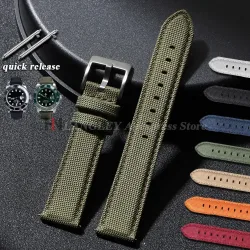 Hochwertige Sailcloth-Leder-Uhrenarmbänder, 20 mm, 22 mm, für Seiko für Omega, Stoff, Nylon-Uhrenarmband, Schnellverschluss-Armband-Zubehör