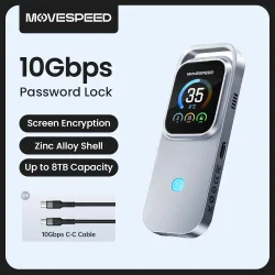 MOVESPEED AC10 10Gbps M.2 NVMe PCIe SSD-Gehäuse USB-C 3.2 TurboX Smart Touchscreen Verschlüsselungs-SSD-Box Zinklegierung ProCool-Gehäuse
