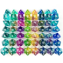 DND Würfel RPG Würfel Acrylwürfel Mehrfarbig Sternenlicht-Effekt 7er Würfelset Retro-Schriftstil für Brettspiele DND RPG Zubehör