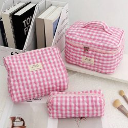 1pc Karierte Kosmetik Tasche Große Reise Bunten Plaid Make-Up Lagerung Kulturbeutel Mädchen Kosmetik Tasche Sanitär Baumwolle Tasche