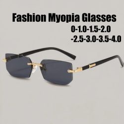 Retro Frauen Myopie Sonnenbrille Trendy Platz Rahmenlose Anti-Uv Sonnenbrille Männer Unisex Mode Nahen Sicht Brillen 0-1,0-4,0