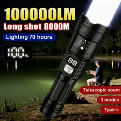 100000LM Superhelle Taschenlampe Wiederaufladbare LED-Fackel Langstrecken-Taktische Lampe für Outdoor Wasserdichte Camping-Angellaterne