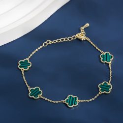 PESENAR Fünfblättriges Kleeblatt Schmuckset ? Goldenes Fünfblättriges Kleeblatt Armband, Ohrringe und Halskette, Geeignet für Frauen