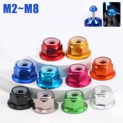 M2 M2,5 M3 M4 M5 M6 M8 Bunte Aluminiumlegierung Flanschmutter Nyloneinsatz Kontermutter Selbstsichernde Mutter Anti-LooseNut CW für RC