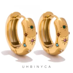 UHBINYCA Klassische eingelegte Zirkon-Creolen für Damen, Edelstahl plattiert mit 18 Karat Gold, exquisite Ohrringe