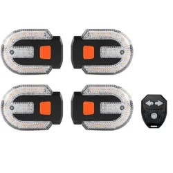 NEUHEIT Auf Lager - Für Fahrräder 4-teilige Blinker mit Integriertem Rücklicht, Fernbedienung, Alarm & Wasserdichte Stroboskop-Rücklichter