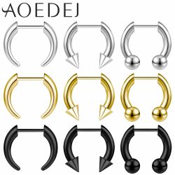 AOEDEJ 1 PC 16G Plug-In-Stil Edelstahl Nasenringe Damen Herren Septum Ring Spike Ox Horn Große Messgeräte Körperpiercings 8/10 MM