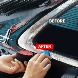 Eine Restaurierungspaste für verchromte Fahrzeuge, die zum Erneilen oxidierter Chromverkleidung und Embleme entwickelt wurden, wird mit einem Schwamm geliefert