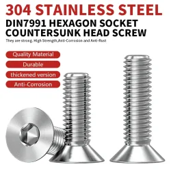 304 Edelstahl Innensechskant-Senkkopfschraube DIN7991 M3 M4 M5 M6 M8 M10 M12 Inbusschraube Hardware-Befestigungselement
