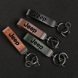 Auto Vintage Leder Schlüsselanhänger Ring Zinklegierung Kette Schlüssel für Jeep Wrangler Grand Cherokee Compass Wagoneer Gladiator Avenger JK