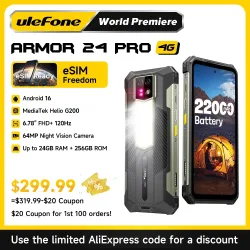 ?eSIM?Ulefone Armor 24 Pro Robustes Smartphone 22000mAh Helio G200 6.78