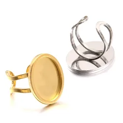 2 Stück goldene ovale Cabochon-Ringrohlinge, Basisfassungen aus Edelstahl, Tablett für selbstgemachte verstellbare Fingerringe, Schmuckherstellungszubehör