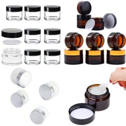 5 Stück 5 g-100 g Mini-Bernstein-Rundglas-Cremes, Gläser, Töpfe mit Inneneinlagen und Deckel, Make-up-Fläschchen für die Aufbewahrung von Kerzenlotionpulvern