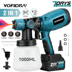 YOFIDRA 1000ML Elektrische Spritzpistole 66000RPM Kabelloser Farbsprüher Auto-Stahlbeschichtungs-Airbrush Elektrowerkzeug für Makita-Akku