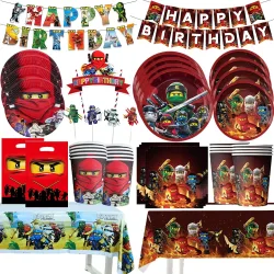 Cartoon Ninja Themen-Geburtstagsparty-Dekorationen Niedliche Ballons Teller Banner Geschirrset für Babyparty-Geschenke Kindergeschenke