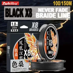 Zukibo BLACK X8 Pe Line verblasst nie, dünn, glatt, abriebfest, Karpfenlin, geflochtene Angelschnur, 8-strängig, japanisches Multifilament