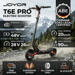 ABE-Zertifizierter & Straßenzugelassener JOYOR T6E PRO E-Scooter, 48V 26AH Hochleistungsakku, Faltbar Tragbar, Vordere und Hintere Blinker, Urbaner Pendler-Elektroroller für Straßenzugelassenes Fahren