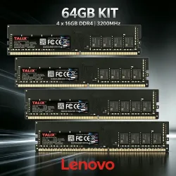 Lenovo TALIX RAM 64GB Kit (4x16GB) DDR4 3200MHz PC4-25600 UDIMM 288-Pin Desktop-Speichermodul für Gaming-PCs und Workstations